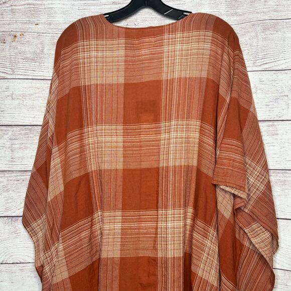 Universal Thread Open Front Orange Rust Plaid Fall Kimono Ruana New One Size - Picture 5 of 12